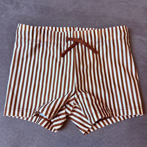 H&M Swim Trunks Euro Shorts Swimsuit Boys 5T 6 Brown White Stripe Retro - Picture 2 of 8